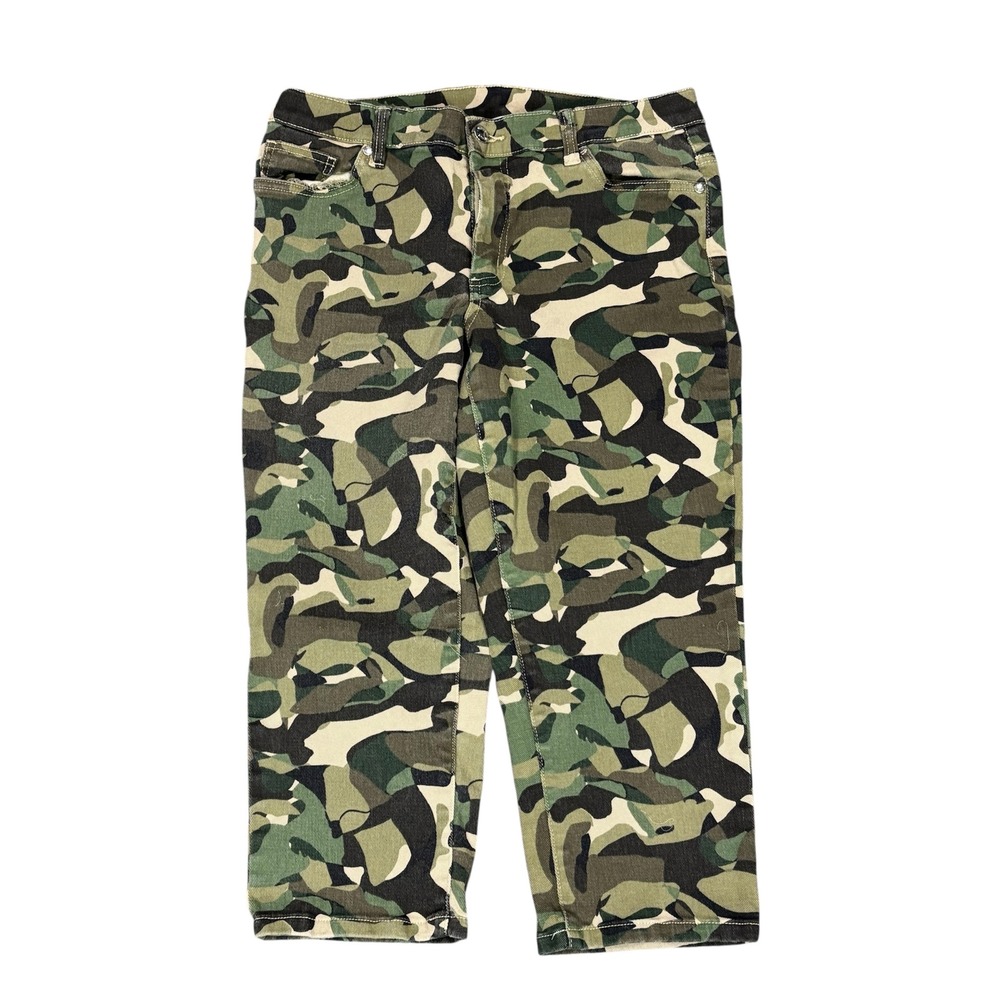Venus Green Camo Cropped Stretch Cotton Blend Denim 10 Grunge Streetwear - Picture 2 of 9